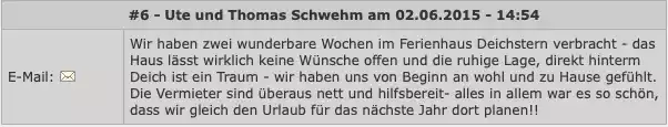 Bewertungen aus dem Gästebuch der Ferienhäuser