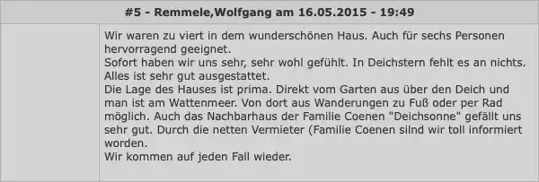 Bewertungen aus dem Gästebuch der Ferienhäuser