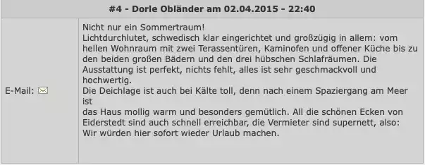 Bewertungen aus dem Gästebuch der Ferienhäuser